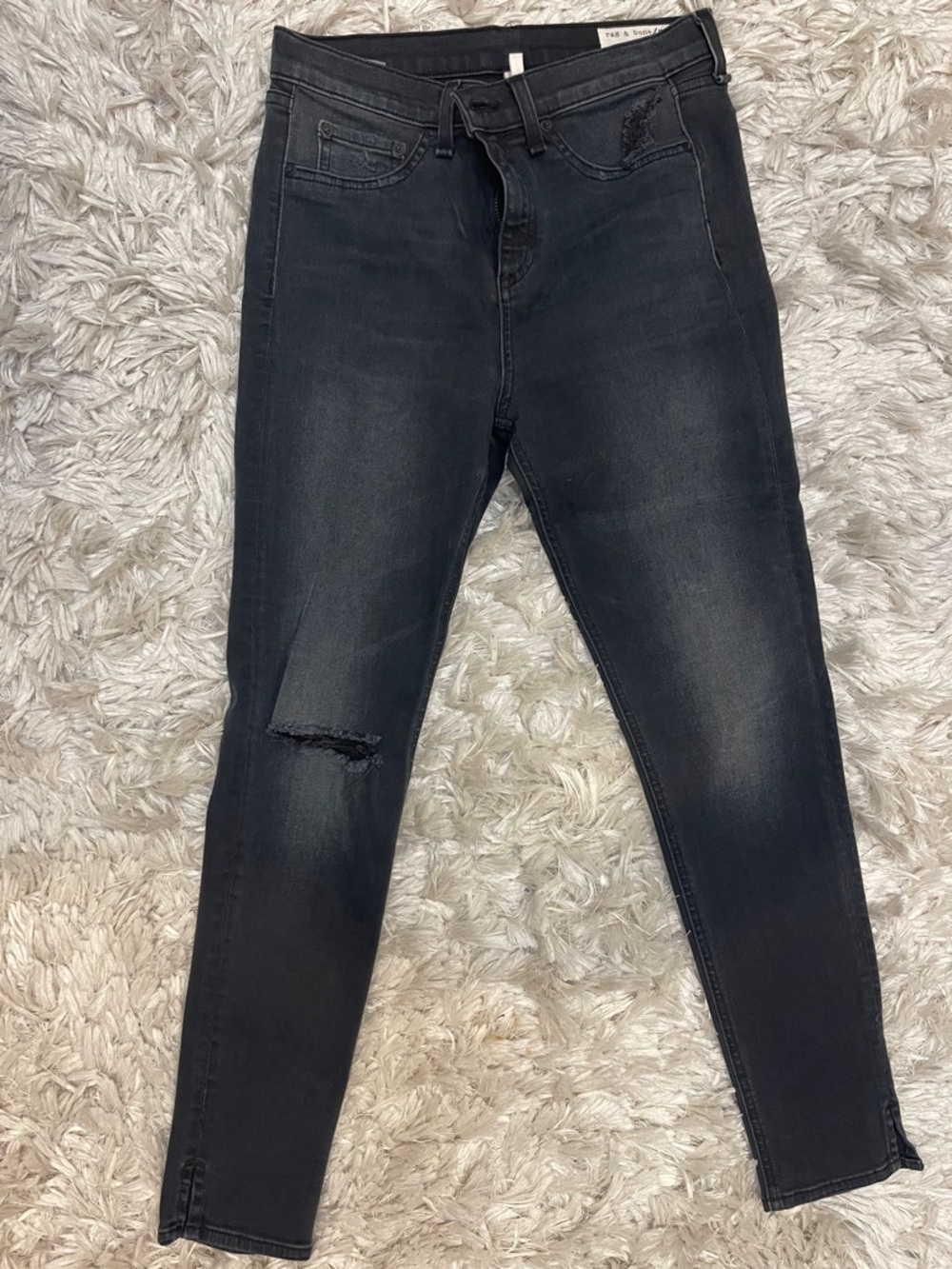 rag & bone Washed Black Skinny Jeans with Knee Distress